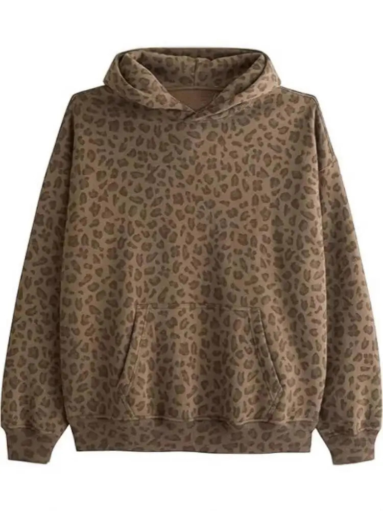 The autumn and winter leopard print hooded sweatshirt loose pullovers for men women tops 250814