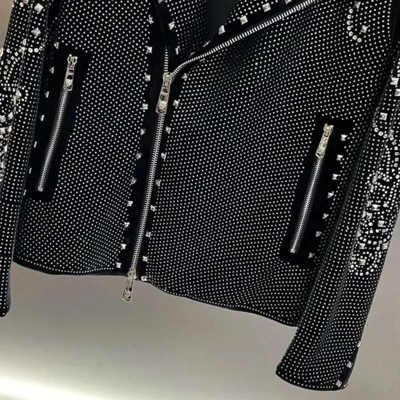 High Quality Paisley Heavy Industry Rhinestones Men Jacket Coat Drill Punk Club Outfit Jacket Jaqueta Bomber Diamond Black 250811