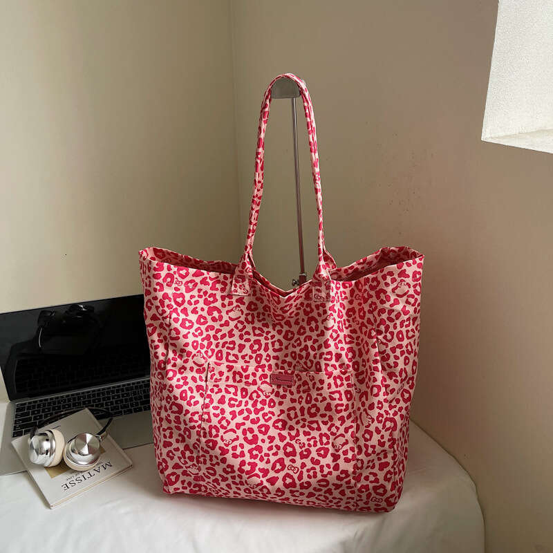 Large Tote Capacity Leopard Print Canvas for Bags Designer Women 2025 Autumn New Lazy Style Design Versatile Shoulder Underarm Bag