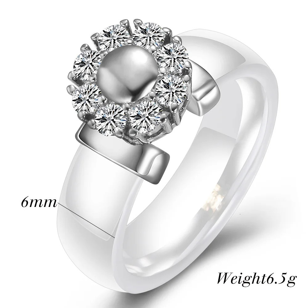 Sunflower Zircon Ceramic Ring For Women Girl Steel Metal Finger Jewelry Accessories Gift Black White Color 250807