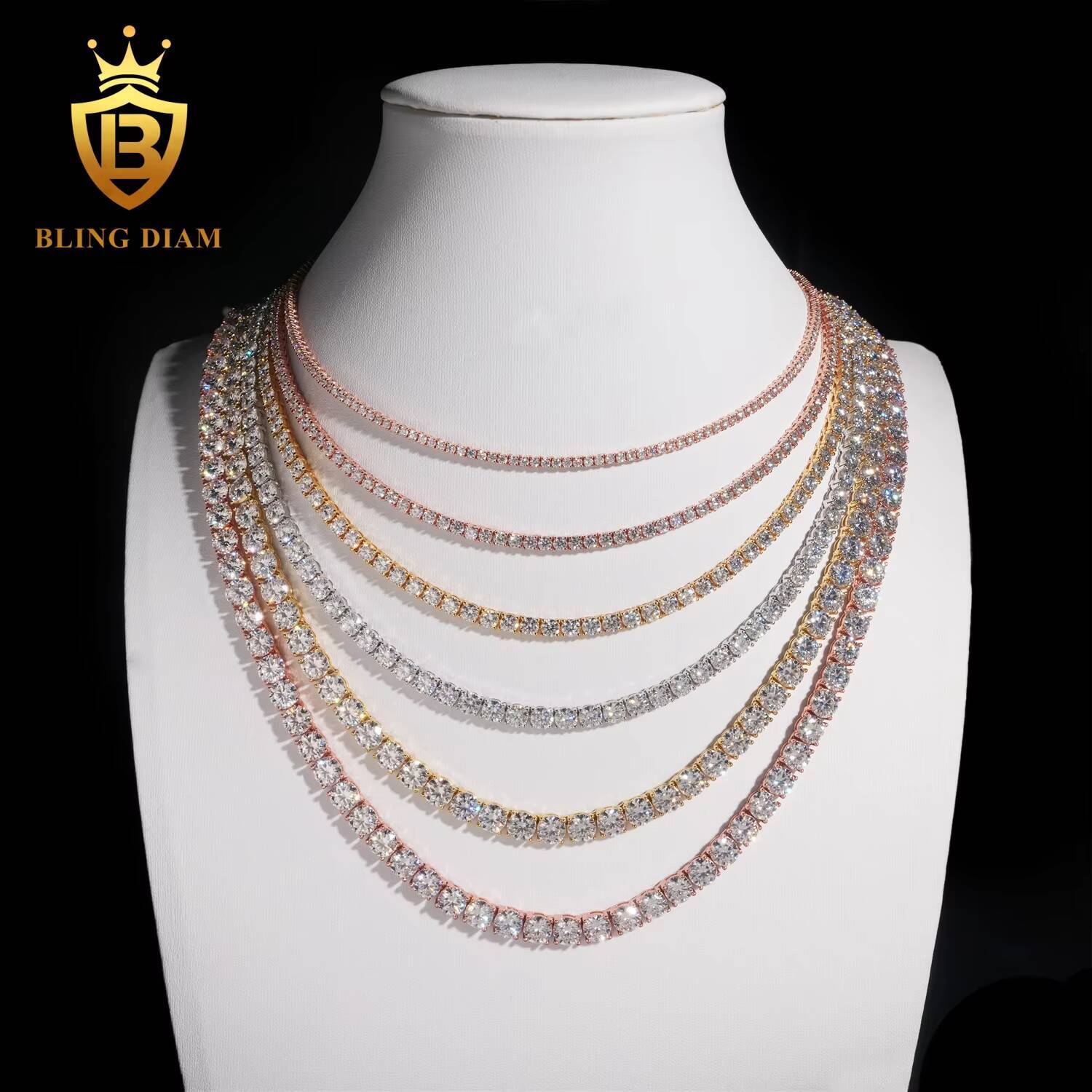 Pass Diamond Tester GRA Certificate Hip Hop 925 Sterling Silver 2mm-6.5mm Tennis Necklace Bracelet VVS Moissanite Tennis Chain