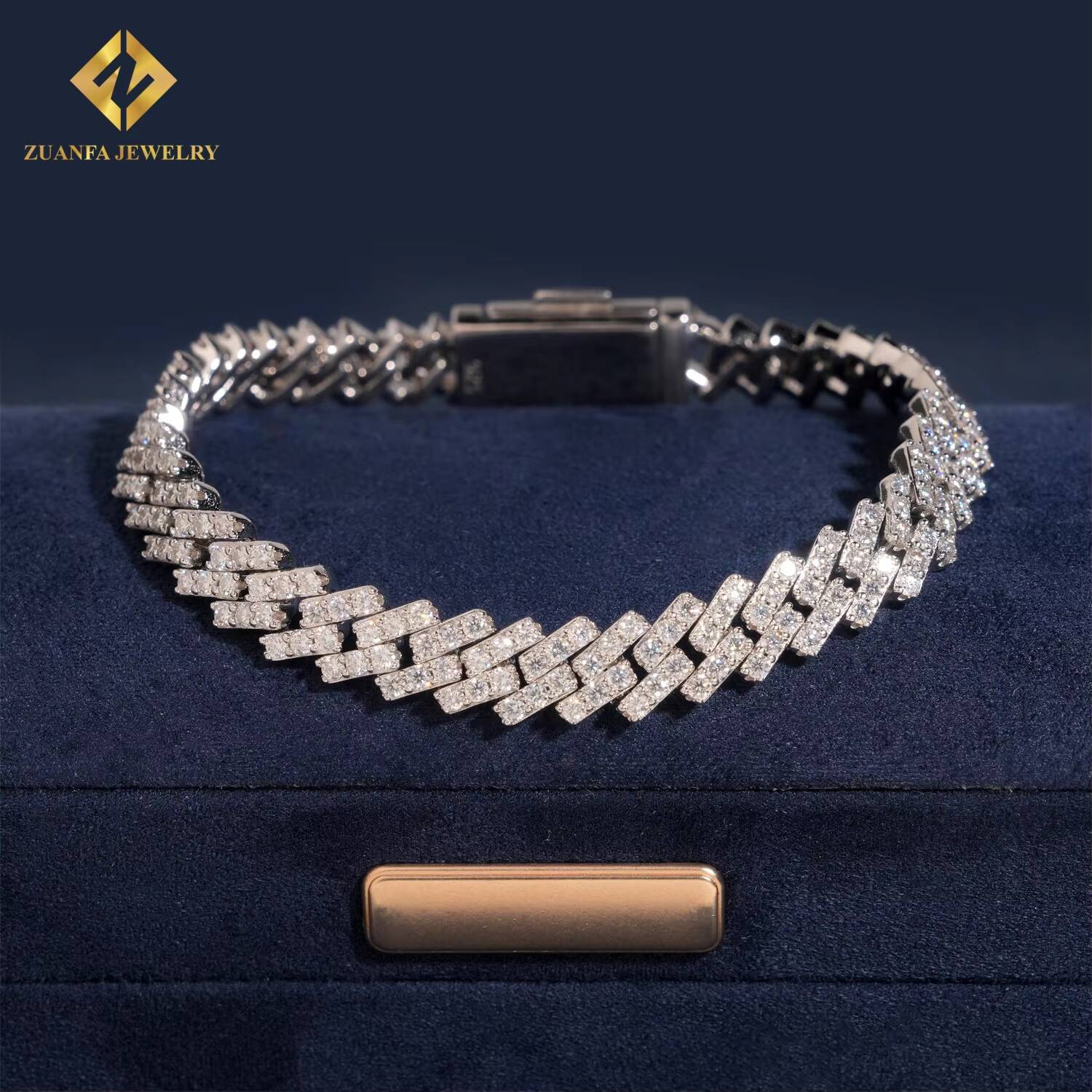 8mm 1 Row Moissanite Cuban Bracelet 925 Silver Fine Jewelry Iced Out Bracelet Hip Hop Bracelet