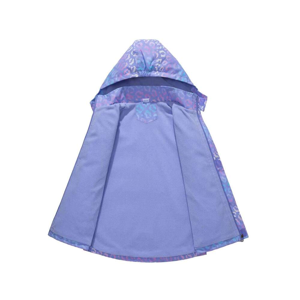 Girls Waterproof Gradient Lavender Detachable Hood Zip Fleece Lined Hiking Jacket Kids Track Coat Child Work Windbreaker 3-12Yrs