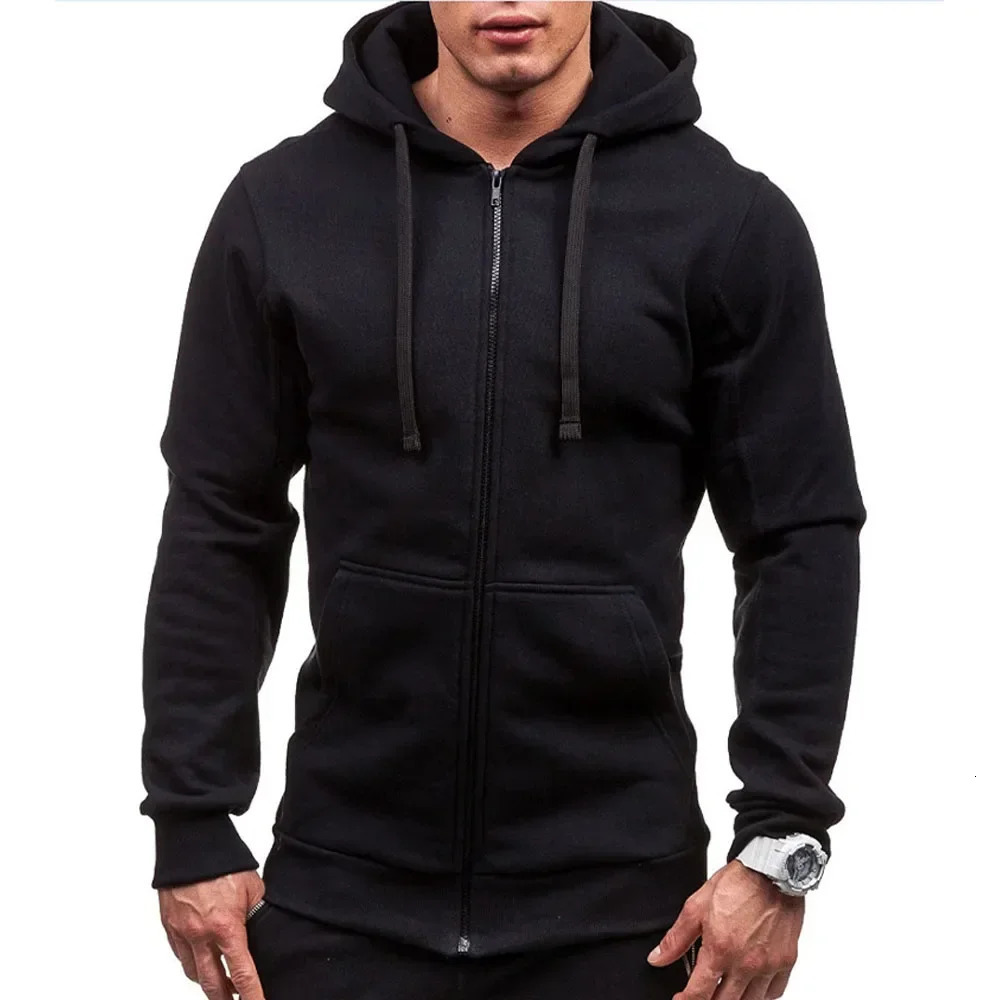 Casual Sweatshirt Zip Hooded Jacket Mens Solid Colour Cardigan Jackets Spring Autumn Male Tops 250814