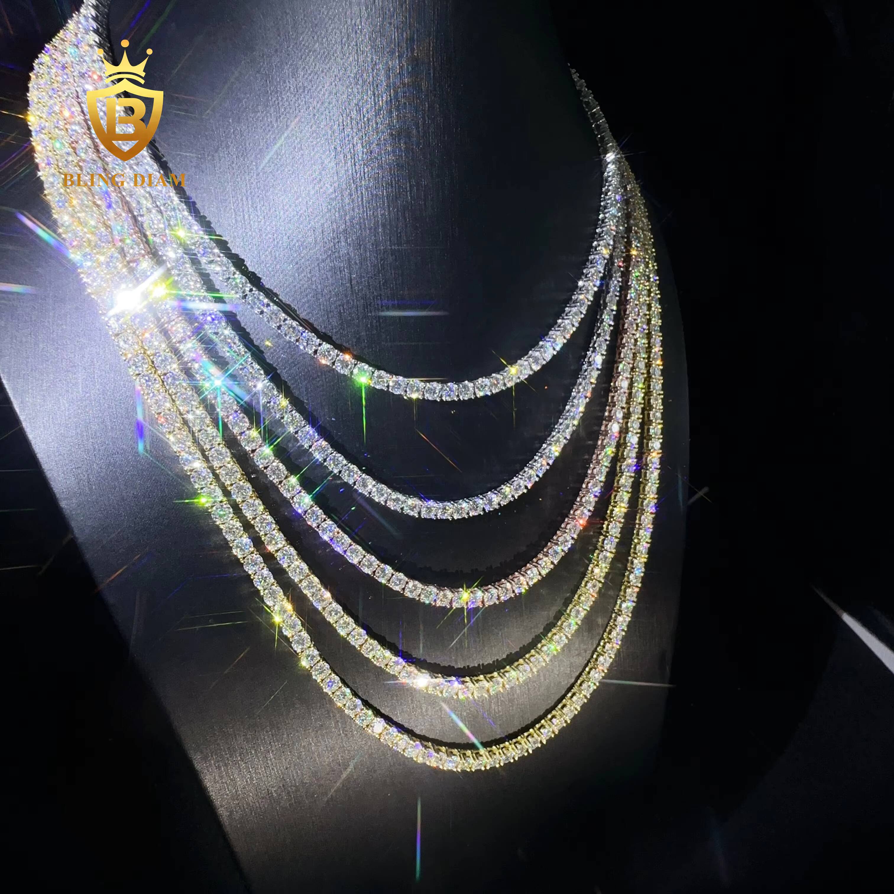 Wholesale Price RTS Hip Hop Silver 925 Pass Tester Diamond Chain 2mm 3mm 4mm 5mm 6.5mm VVS Moissanite Luxury Tennis Chain