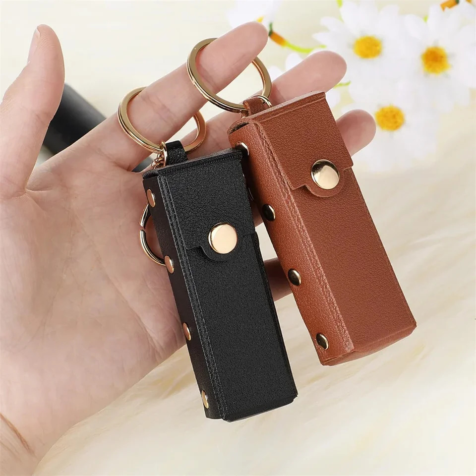 Fashion Lipstick Organizer Keychain with Mirror Leather Case Makeup Pouch Lip Balm Bag Holder Protective Cover 250811