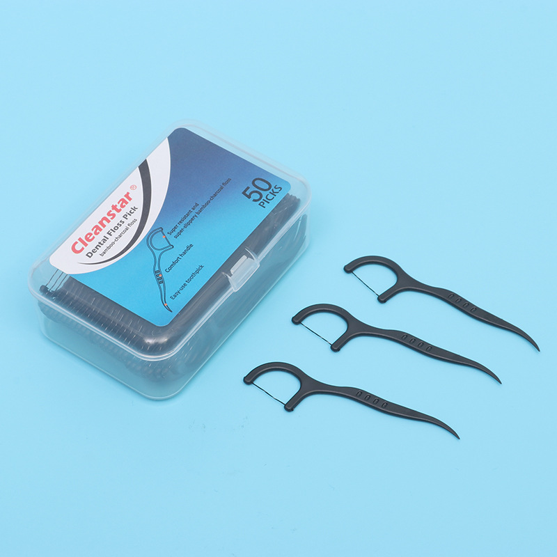 50 mini boxed dental floss picks for home use, multi-size portable storage box