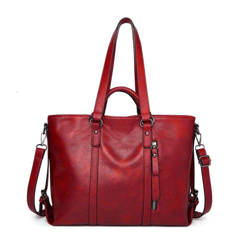 Large Capacity Oil Waxed Leather Women's Bag Simple Shoulder Diagonal Handbag