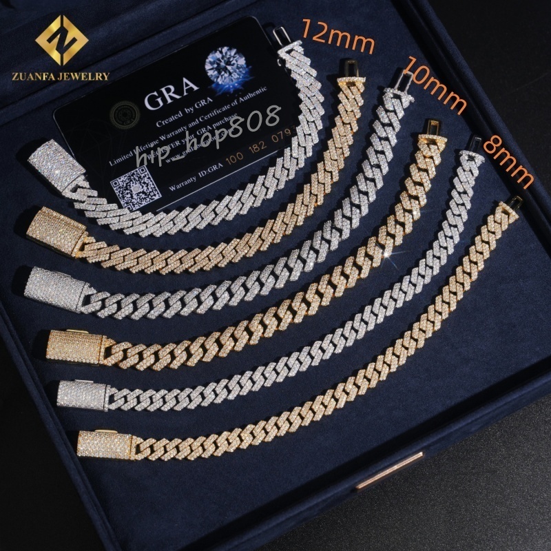 Hot Sale GRA Certificate Pass Diamond Tester 925 Silver Hip Hop Jewelry Moissanite Cuban Link Iced Out Cuban Bracelet