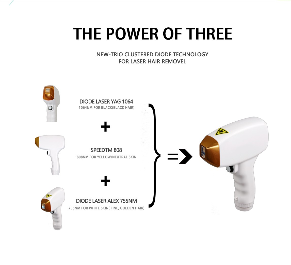 Professional Diode Laser Hair Removal Device Triple Wavelength 755 808 1064 For Beauty Salon and Spa Painless Permanent Hair Reduction All Skin Colors