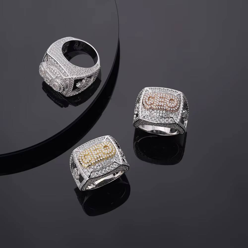 Hip Hop Fine Jewelry Iced Out Moissanite Dia Gold Plated Real Sterling Sier CEO Letter Dollar Signs Rings for Men