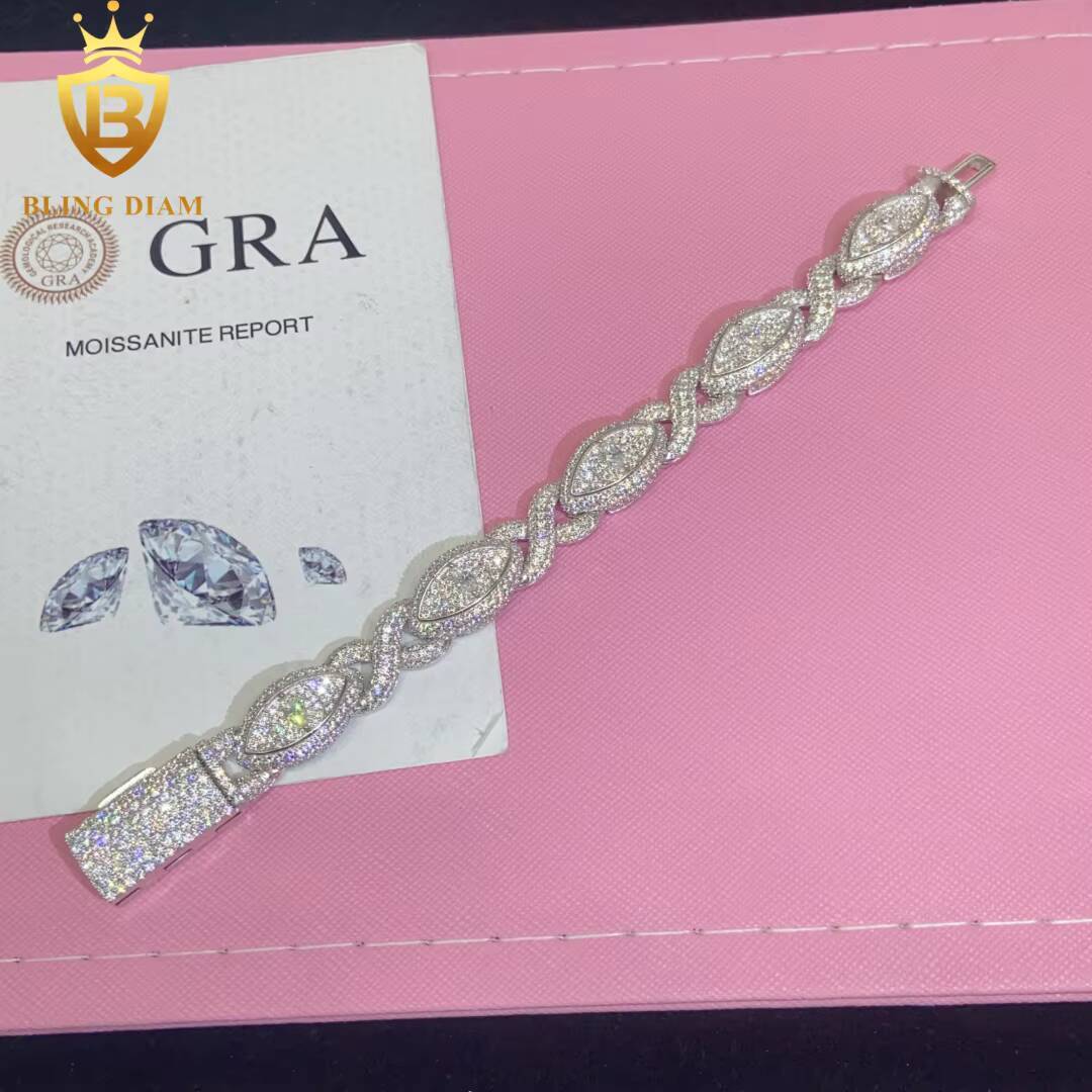 New Design Fashion 925 Silver Cuban Chain Eye Bracelet Moissanite Cuban Bracelet Men Women Hip Hop Style Pass Diamond Tester GRA