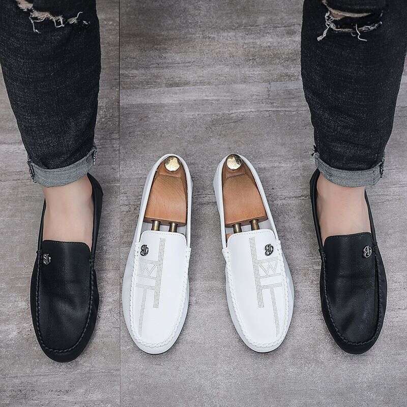 2025 Summer New Bean Men's Casual Business Lazy Leather Fashion Trend Breathable Hollow Out Le Fu Shoes For Men Ad75