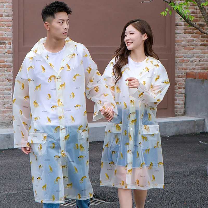 Transparent Raincoat Rain Coats Long Big Size Cloak Poncho Women Mens WaterPROof Cute Cartoon Printing CLEar Rain Cover Y250814