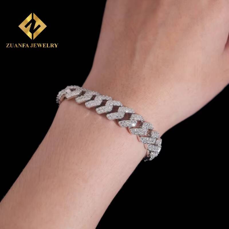 Hot Sale Jewelry Hip Hop 12mm Mens 925 Sterling Silver Lab Diamond Iced Out VVS Moissanite Cuban Link Bracelet