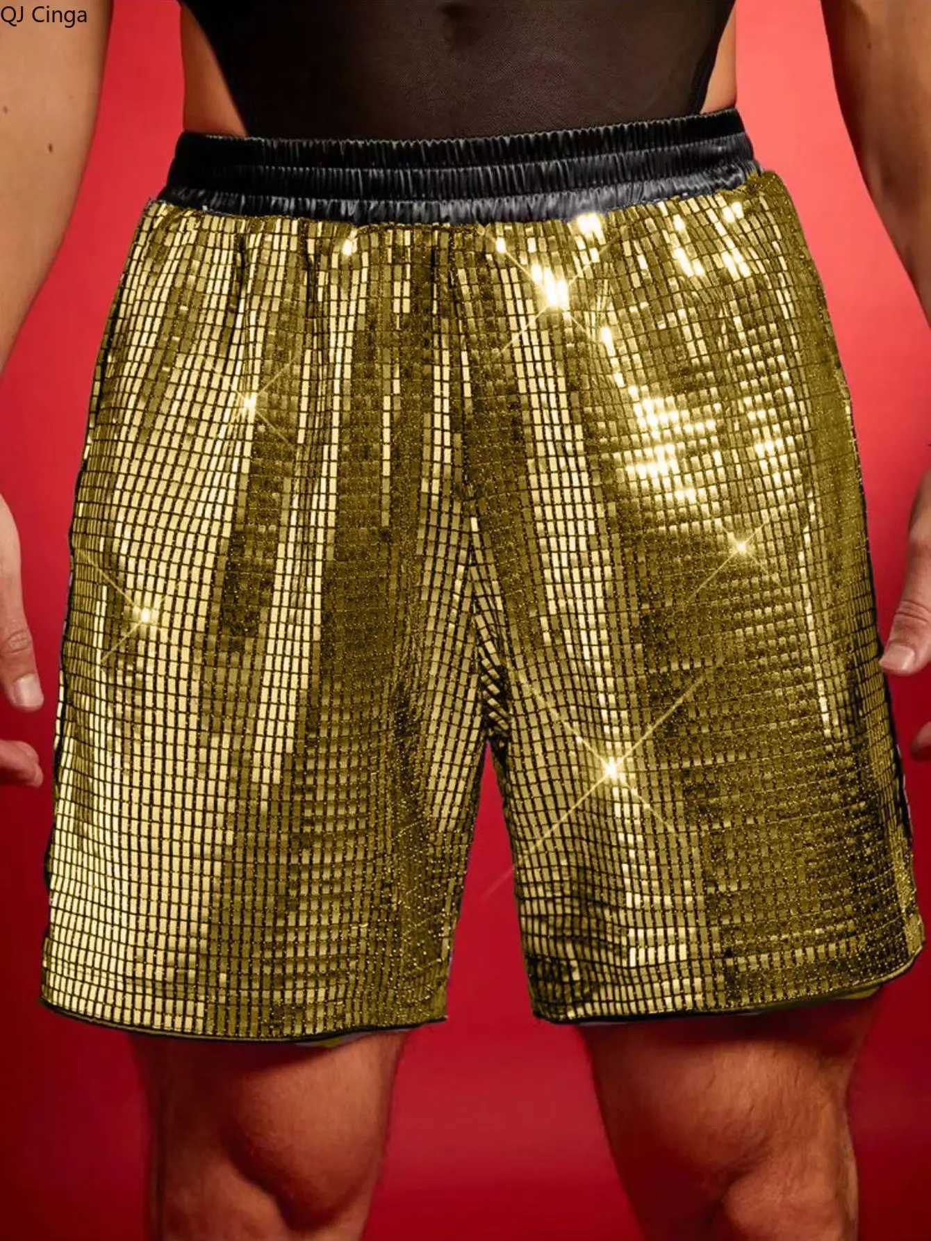 New Summer Mens Gold Plaid Drawstring Shorts Silver Casual Sports Shorts Burgundy Knee-length Pants. Y250814