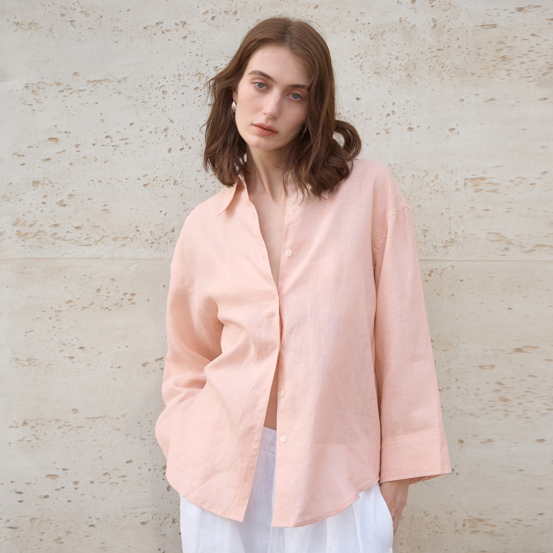 Pure Linen Loose Solid Color Women's 2025 New Simple Long Sleeve Single-Breasted Shirt Intellectual Relaxed Top