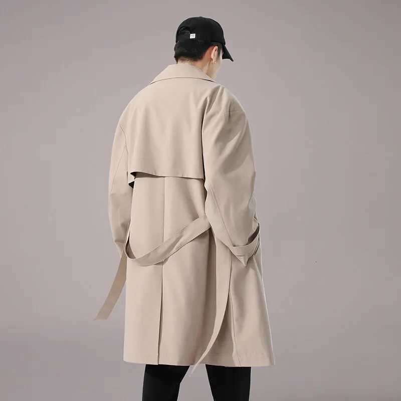 2025 Spring Korean Style Men Trench Coat Male Streetwear Windbreaker Trenchcoat Men Solid Business Casual Loose Long Overcoat W250815