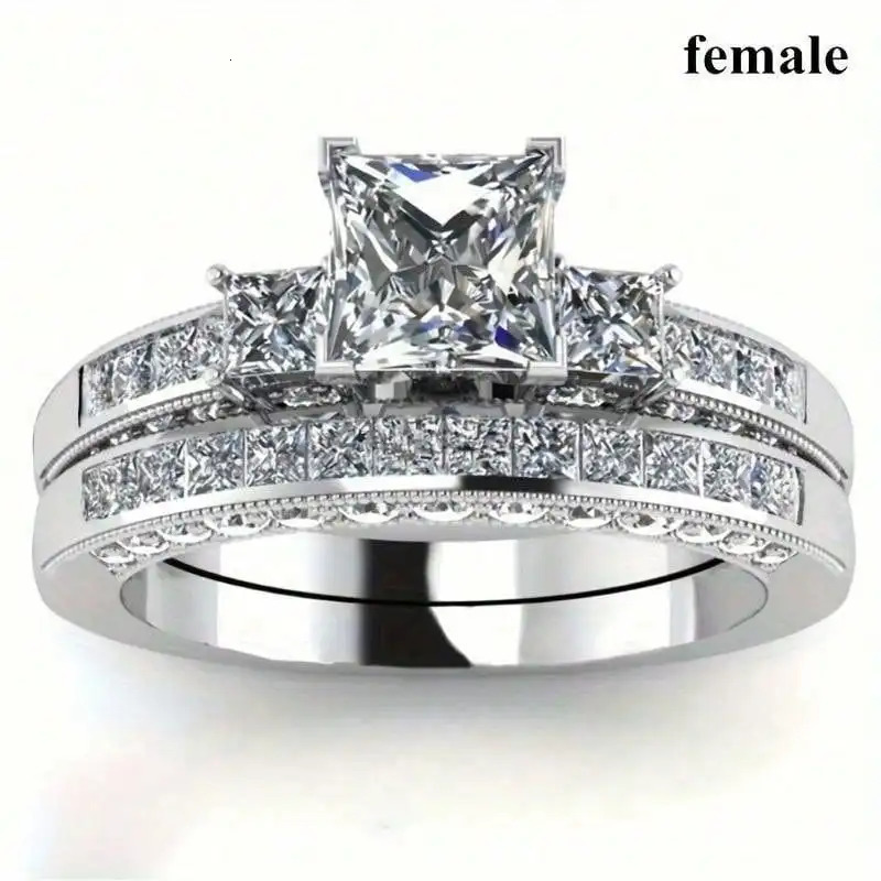 Fashion Silver Color Couple Rings for Lovers Trendy Stainless Steel Men Cute Women s Zircon Set 250811