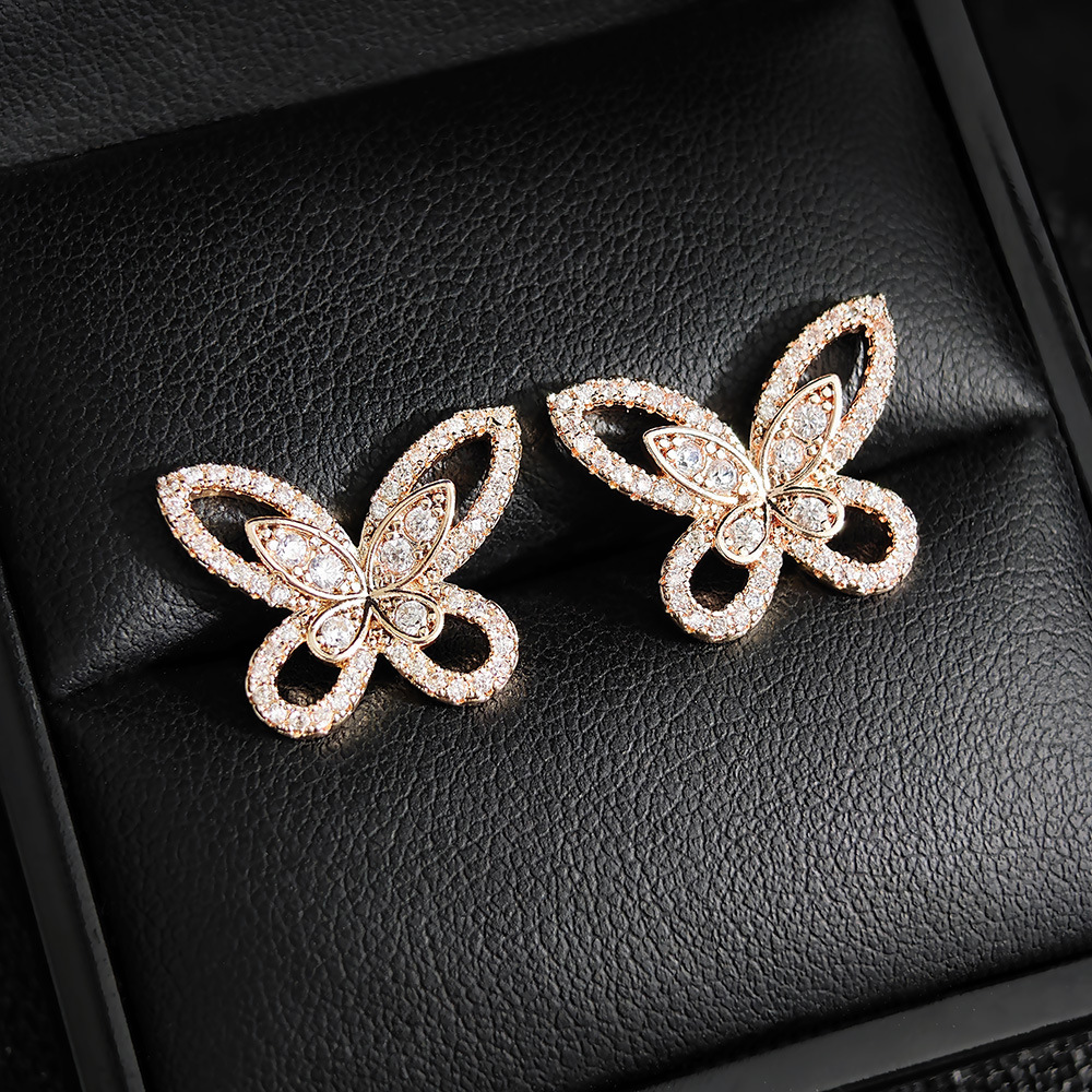 Korean Style Unique Design Fairy Butterfly Micro Pave Zircon Women's Earrings Trendy Jewelry e6603