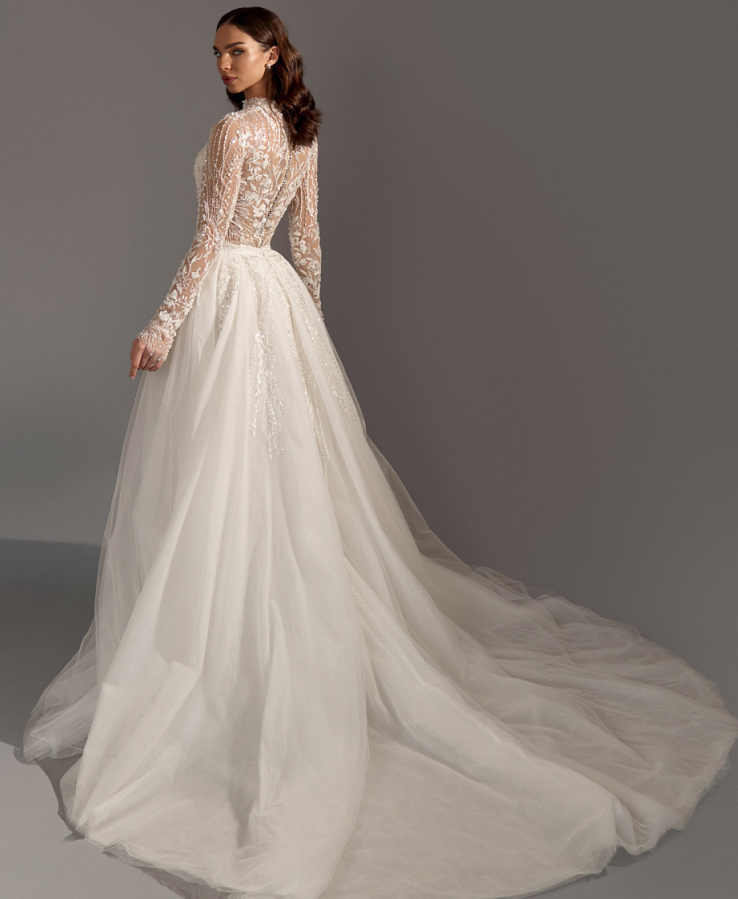 Vintage Mermaid Wedding Dress High Collar Long Sleeves Bridal Gowns Sequins Appliques Detachable Train Dresses Custom Made vestidos de novia