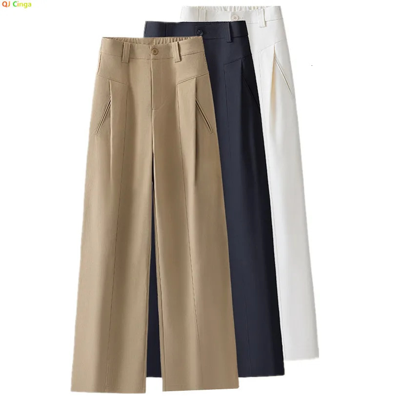 Summer Womens Straight Pants Loose Casual Splicing Decoration Beige Black Khaki Optional Asian Size 250808