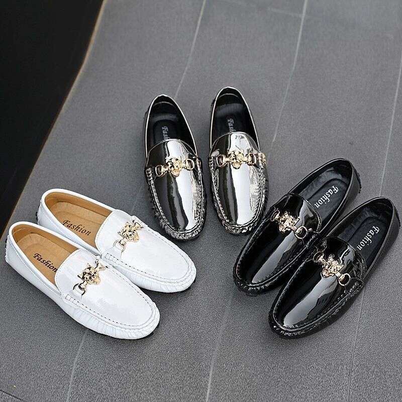 Plus-size bright face bean 38-48 casual leather hair stylist youth fashion driving lazy men's shoes