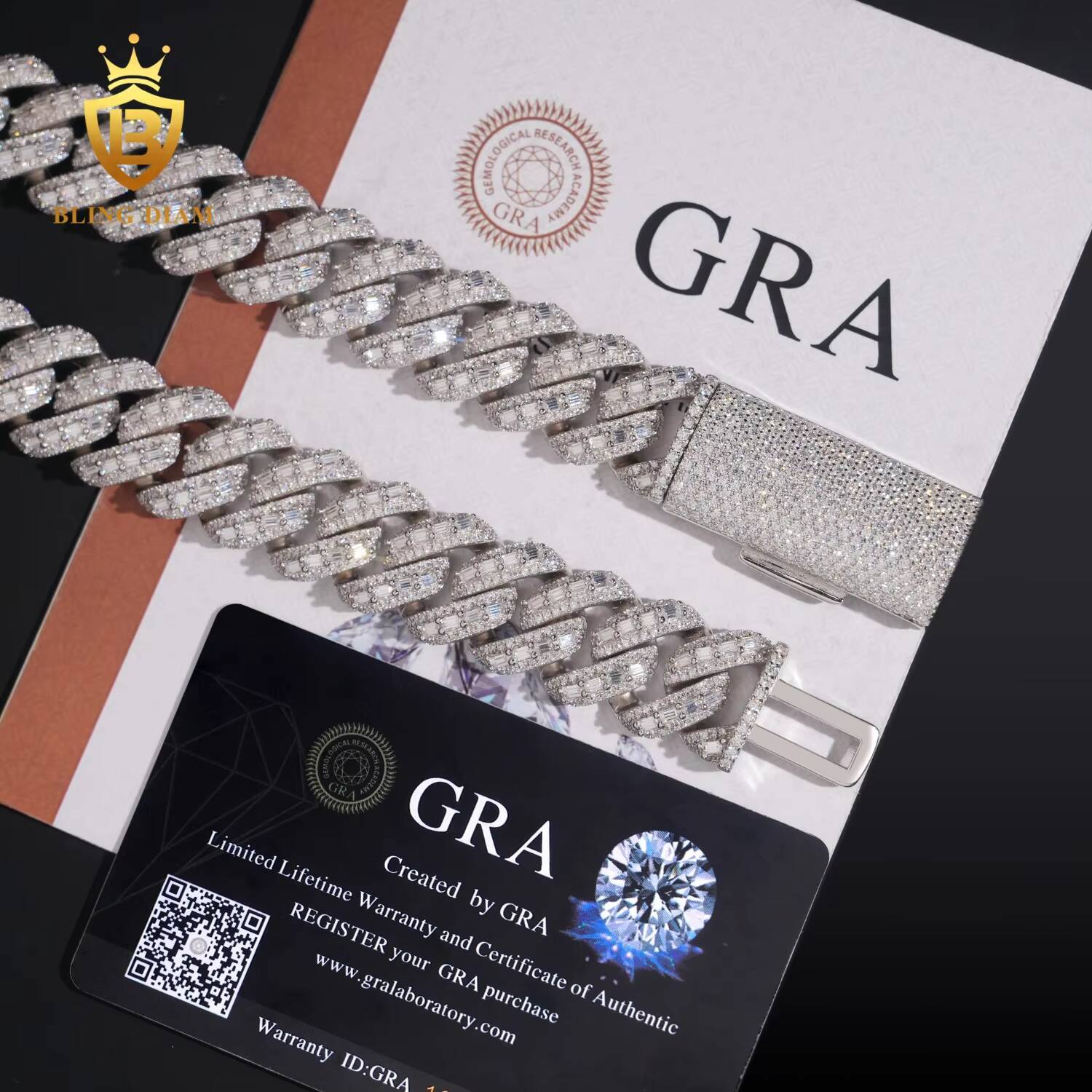 Trendy Wholesale 18MM VVS Diamond Baguette Cut Cuban Chain Necklace for a Unique and Elegant Look