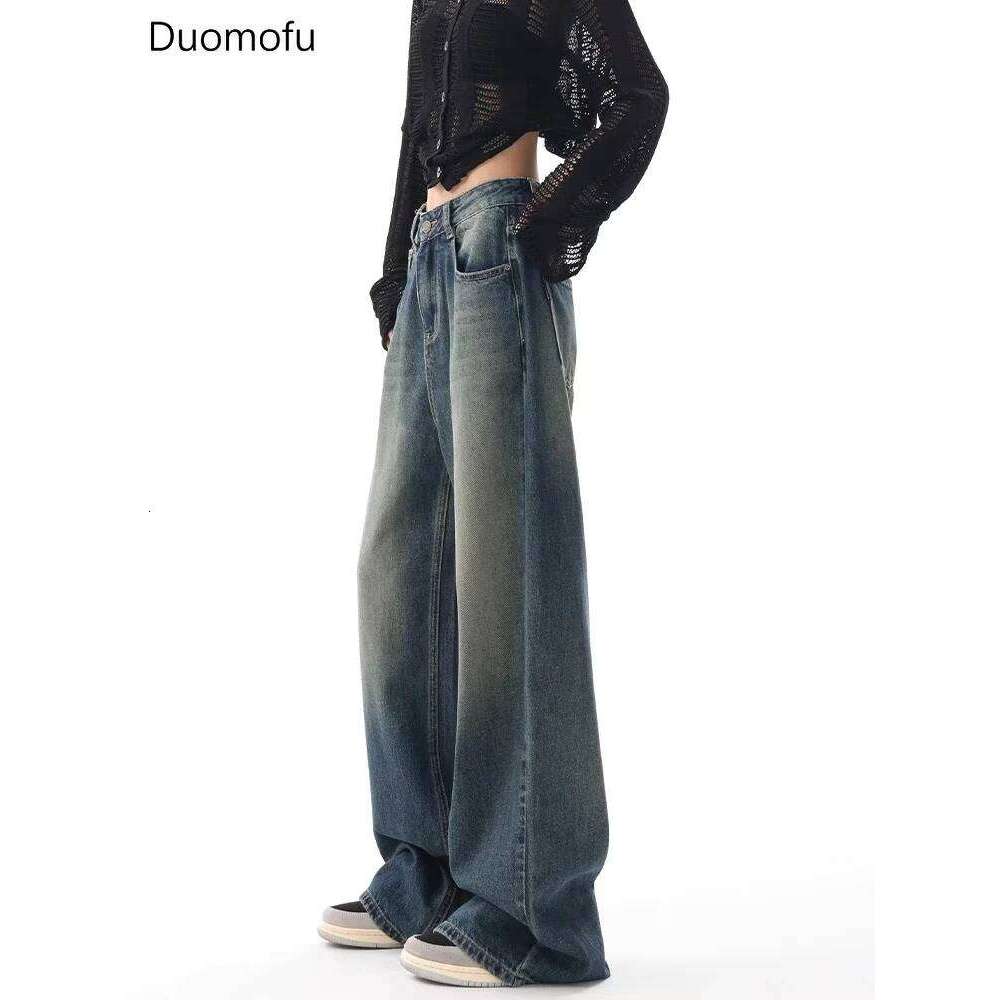 Duomofu Autumn Vintage Chicly Slim Button Female High Waisted American Basic Simple Casual Fashion S-XL Baggy Jeans Women
