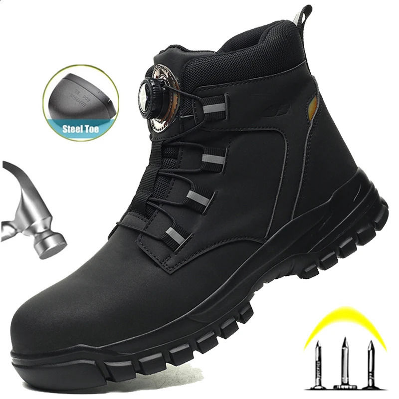 Rotating Button Work Shoes for Men Anti Puncture Work Sneakers Waterproof Work Safety Shoes Non Slip Steel Toe Tactical Boots 250815