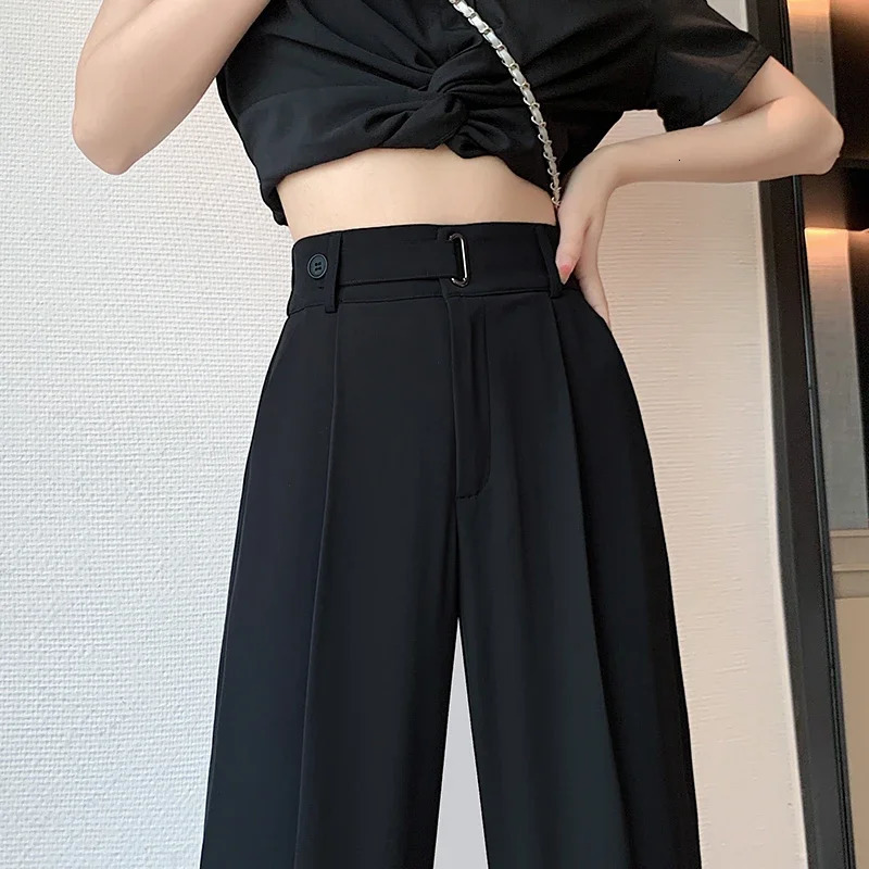 Seoulish Summer Womens Casual Pants Wide Leg Elegant Office Lady 2024 Solid Color High Waist Loose Trousers Female 250808