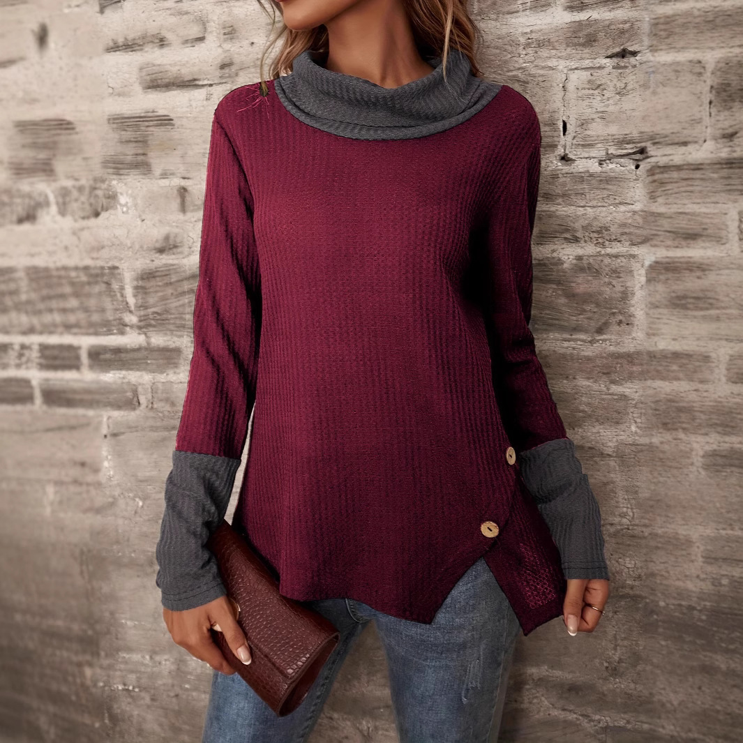Top Korean Style Color Block Knitted Spring Autumn Versatile Women's Half Turtleneck Sweater