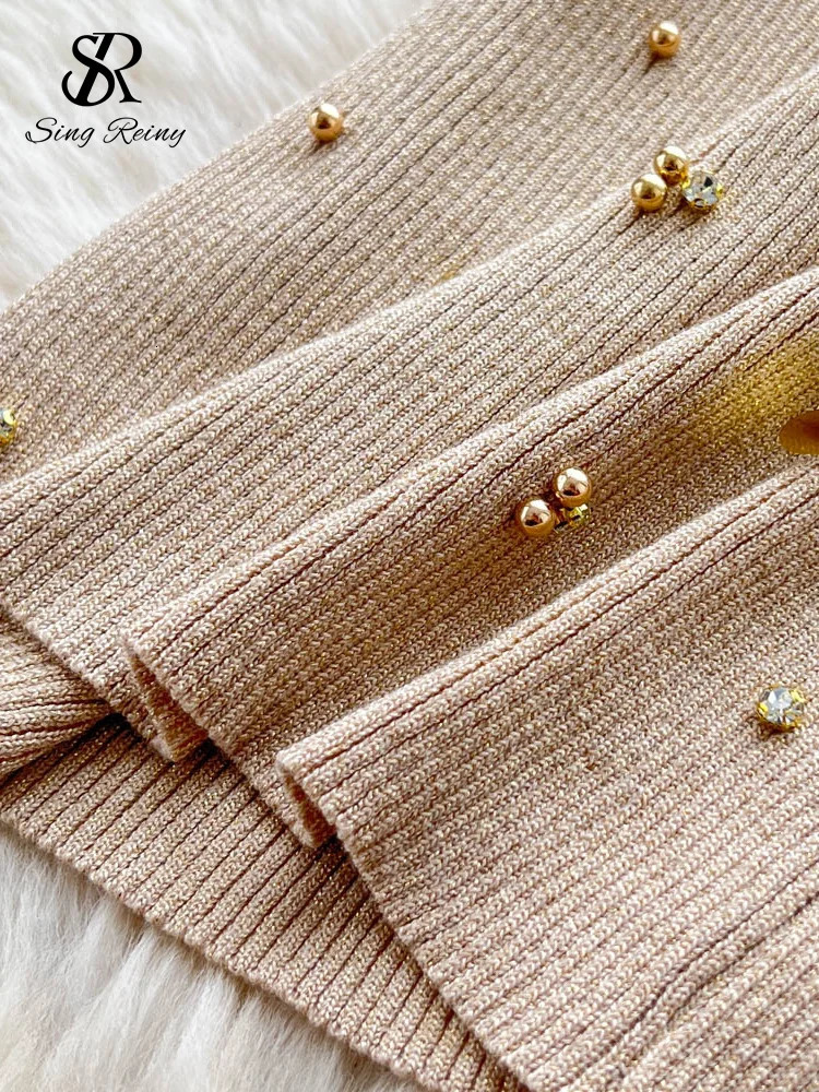 SINGREINY Sexy Knitting Split Long Dress Sleeveless Sequins Diamonds With Sashes Skinny Sundress 2025 Fashion Women Summer Dress 250808