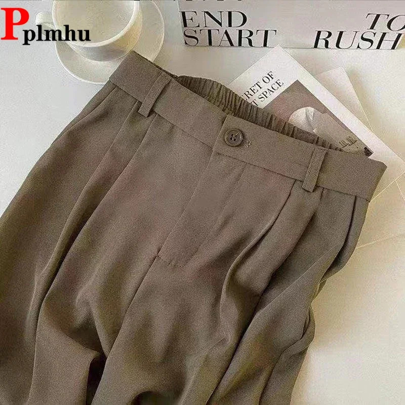 Formal Elasitic High Wiast Wide Leg Suit Pant Classic Spodnie Basic Casual Trousers Korean Elegant Baggy Pantalones 250808