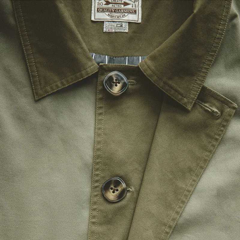 Mens Casual Balmacaan Trench Coat Amekaji Loose Green Windbreaker Heavyweight Twill Long Jackets Vintage Overcoats W250815