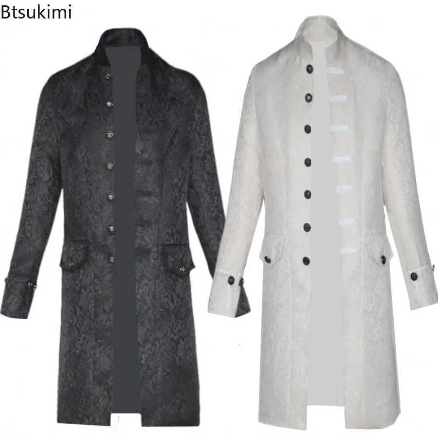 2025 New Mens Gothic Steampunk Overcoat Medieval Renaissance Vintage Jacquard Stand Collar Long Jackets Fashion Cosplay Costume W250815