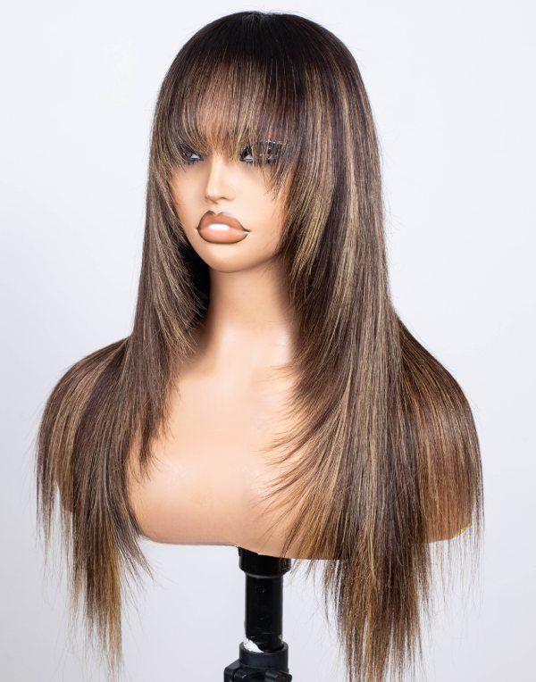 13x4 Straight Lace Front Wig Human Hair 360 Full Lace Wig Wear And Go Glueless Layered Cut Wig With Bang HD Lace Frontal Wig Synthetic For Black Women