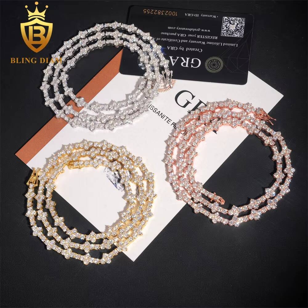 Hot Sale 3mm 4mm VVS Moissanite Tennis Chain Necklace Cross Shape 925 Sterling Silver Iced Out Fine Jewelry for Women