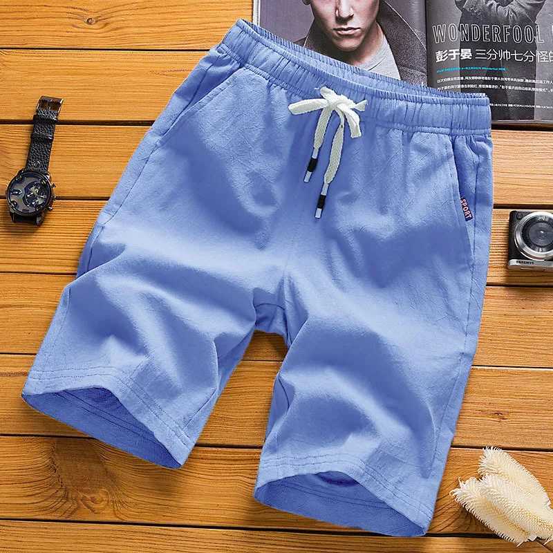 Summer new mens imitation linen breathable shorts Hawaii beach pants mens solid color shorts loose multi-functional street wea Y250814
