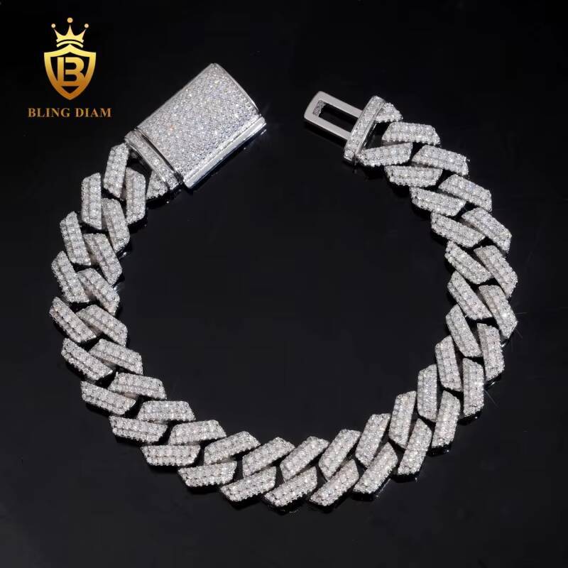 Hot Sale 12.5mm Iced Out VVS Moissanite Bracelet Hip Hop Jewelry 925 Silver Cuban Bracelet Moissanite Miami Bracelet