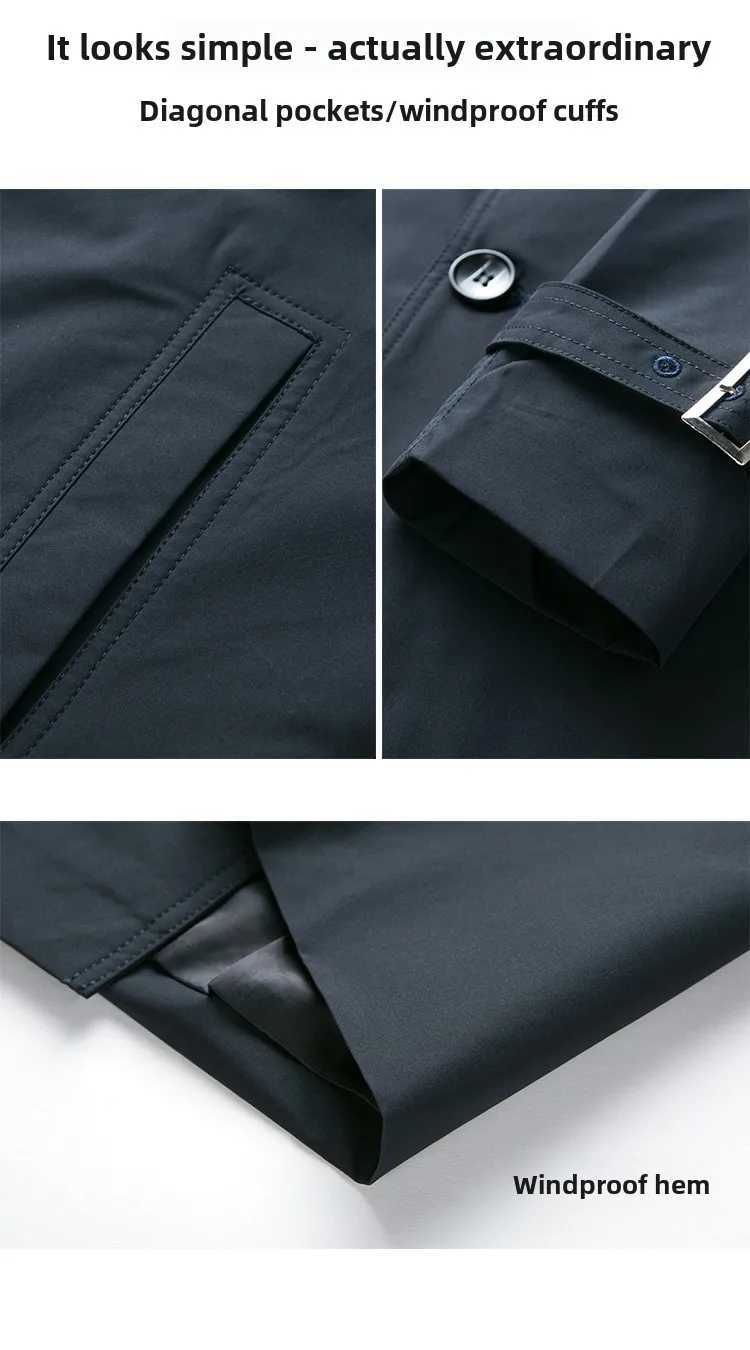 Mens Business Trench Coat Autumn Fashion Solid Color Simple Mid-length Business Double Layered Collar Coat Mens Casual Jacket W250815