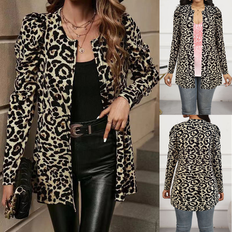 Plus Size Autumn Winter Coat Women's Hot Selling fashion Small Suit Leopard Print Slim Fit Top