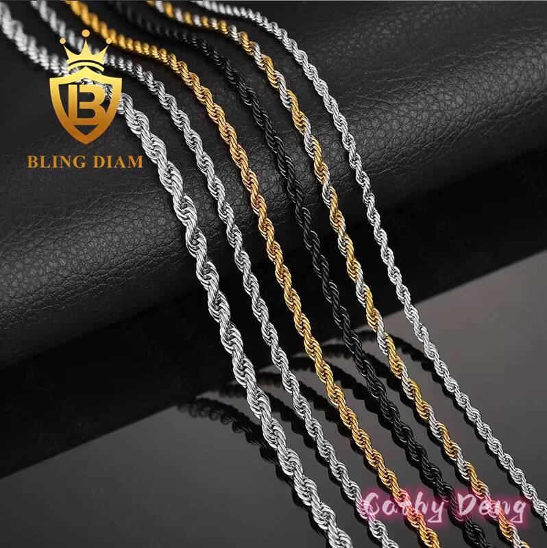 Factory Price 18k Gold Plated 2mm-5mm Rope Chain Necklace Stainless Steel Twisted Rope Chain for Men and Women Rope Gold Chain