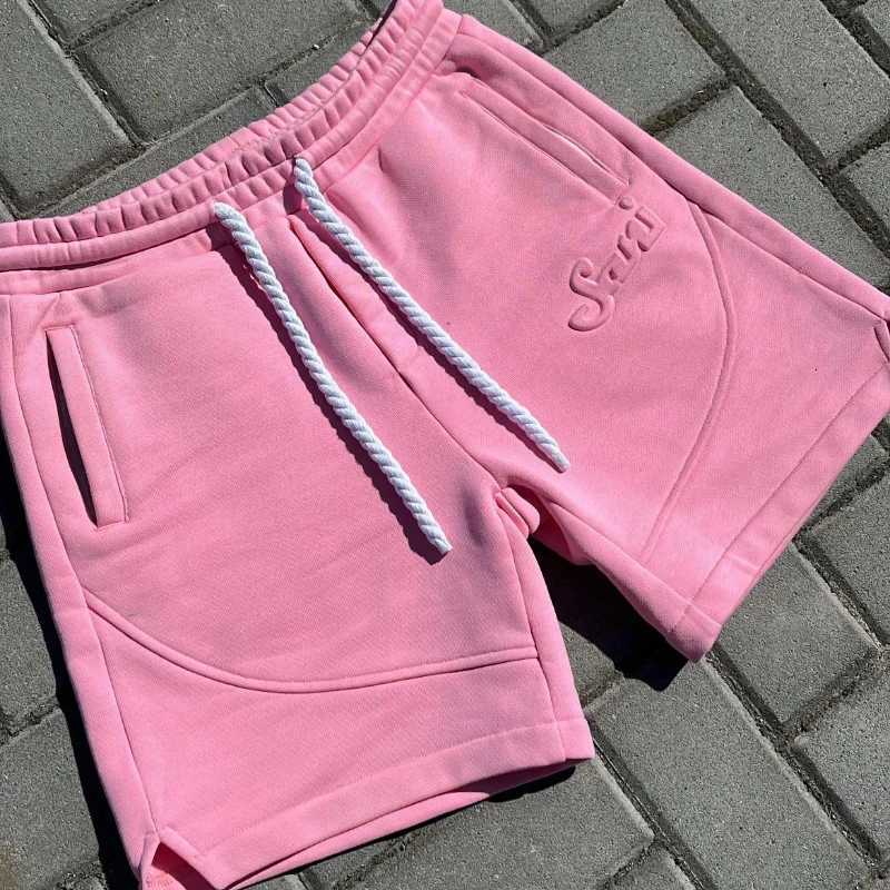Letter Embossed Solid Shorts for Men Clothing Pink Hip Hop Vintage Sweatpants Men Shorts Casual Fashion Unisex Gym Baggy Pants Y250814