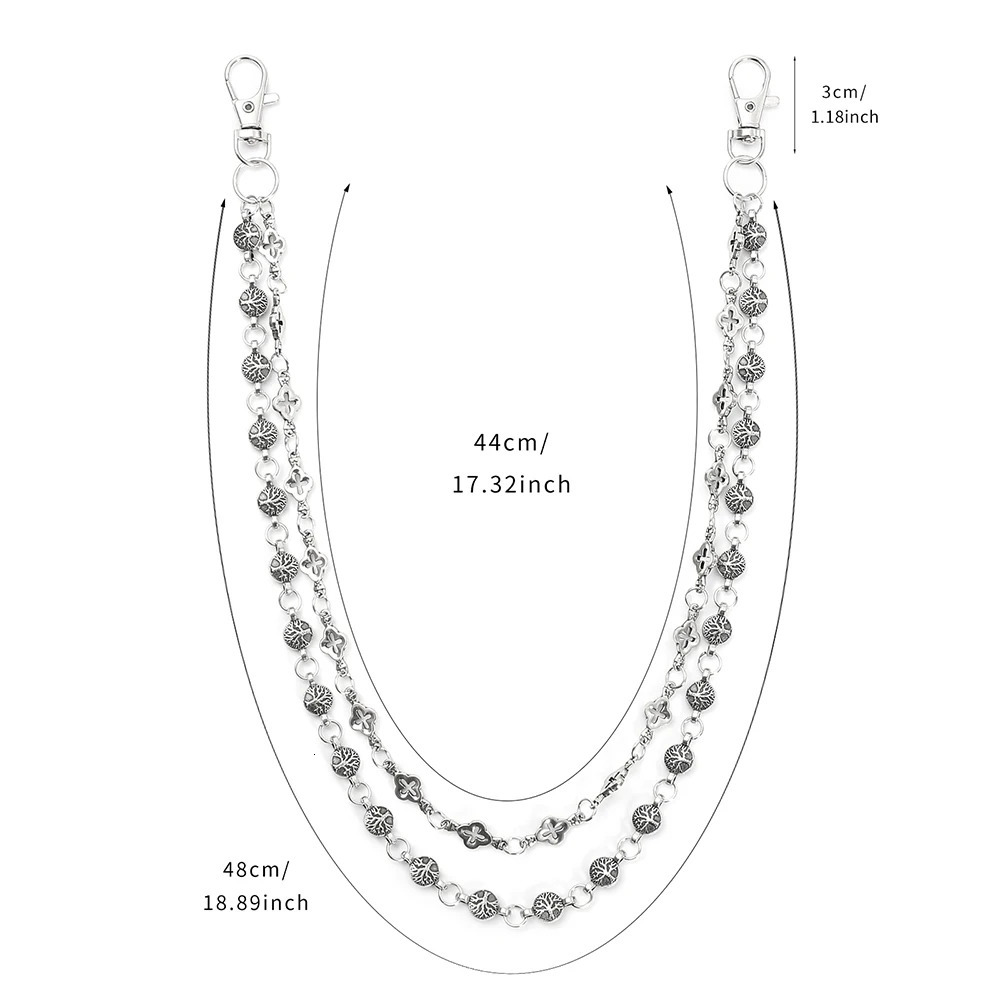 A Alloy Lucky Tree Jeans Chain Hip-Hop Stylish Punk Dark Double-Layer Waist Chain Handsome and Cool Unisex Accessories 250814