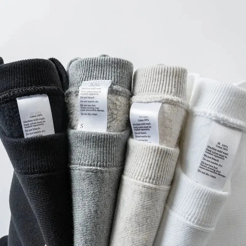 Heavyweight Basic Crew Neck Sweatshirt 460g Pure Cotton Fleece Lined Loose Fit Unisex Winter Top in Black White And Grey 250814