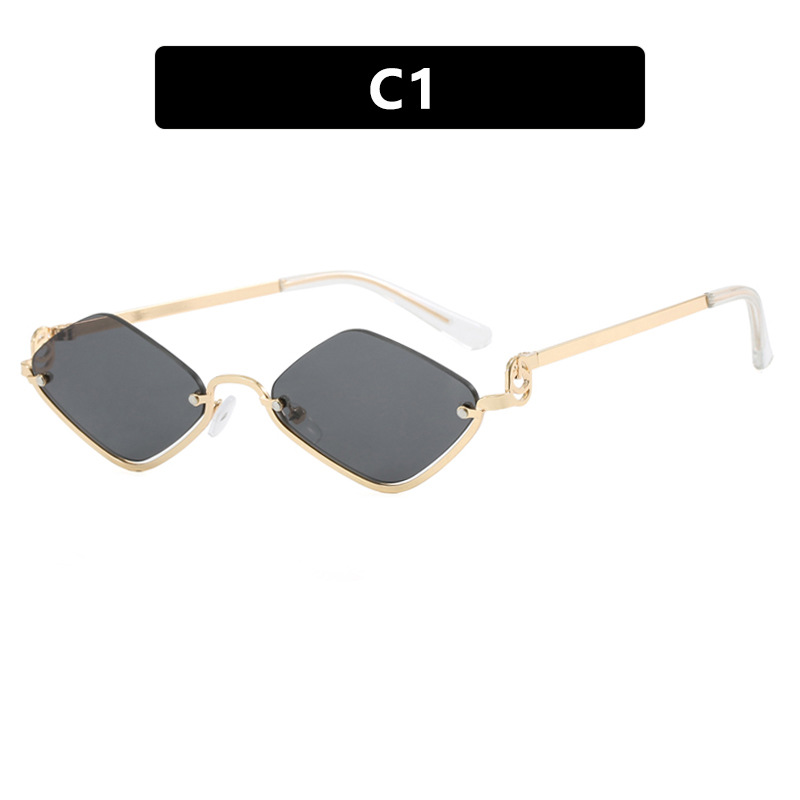2025 New Arrival Unisex Semi Rimless Diamond Shaped Small Frame Metal Sunglasses Trendy European American Simple Stylish UV Protective Sunwear