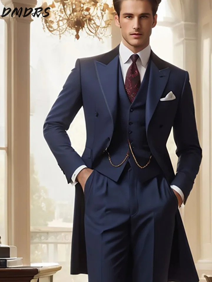 Handsome Single Breasted Men Suit Classic Long Coat Men Suit Fashion Sell Male Set Daily Business Blazer Pants Vest 250811
