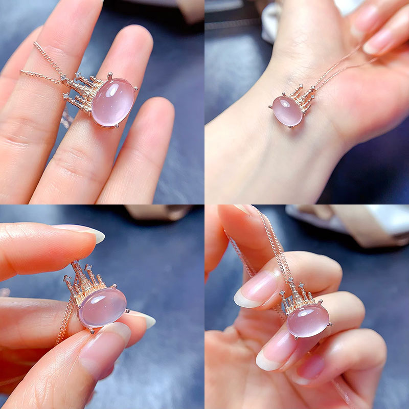 Real sterling silver gemstone pendant natural rose quartz pendant 10mm*14mm genuine rose quartz necklace 925 silver crystl jewelry with 18K gold plati
