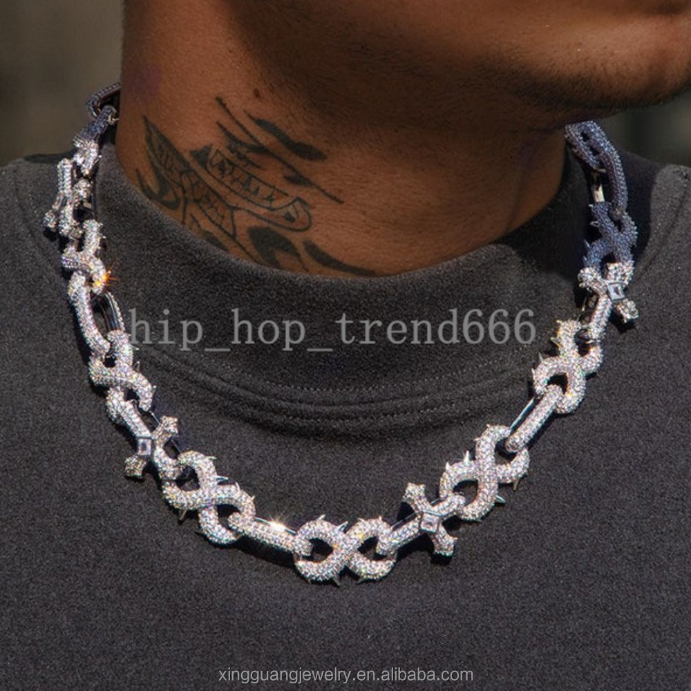 Custom 15mm Infinite Chain Passed Diamond Tester Cuban Link Chain S925 Silver VVS Moissanite Hip Hop Necklace Link